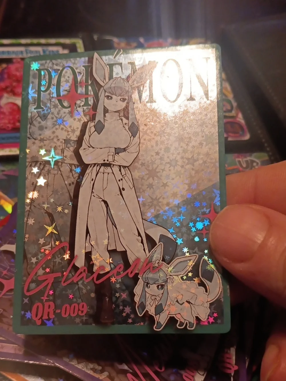 Pokemon Glaceon Holographic Trading Card - Teal, Silver, Pink